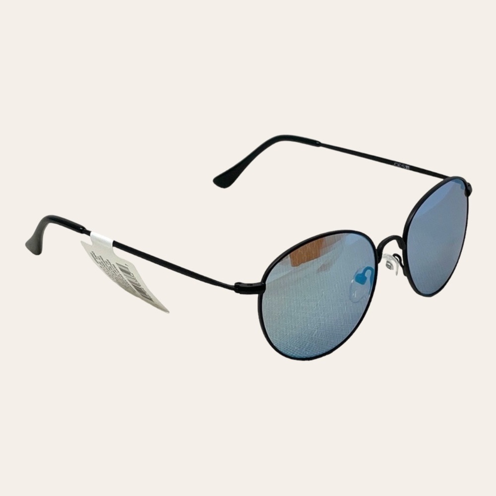 Joe’s Jeans Round Blue Mirror Sunglasses Black Metal Frame NWT
